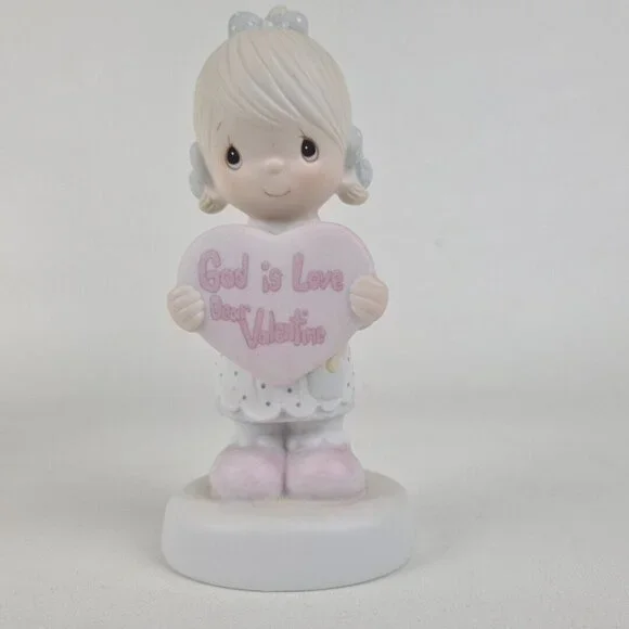 Precious Moments E-7154 Girl Holding Heart God Is Love Dear Valentine Retired - Picture 2 of 6